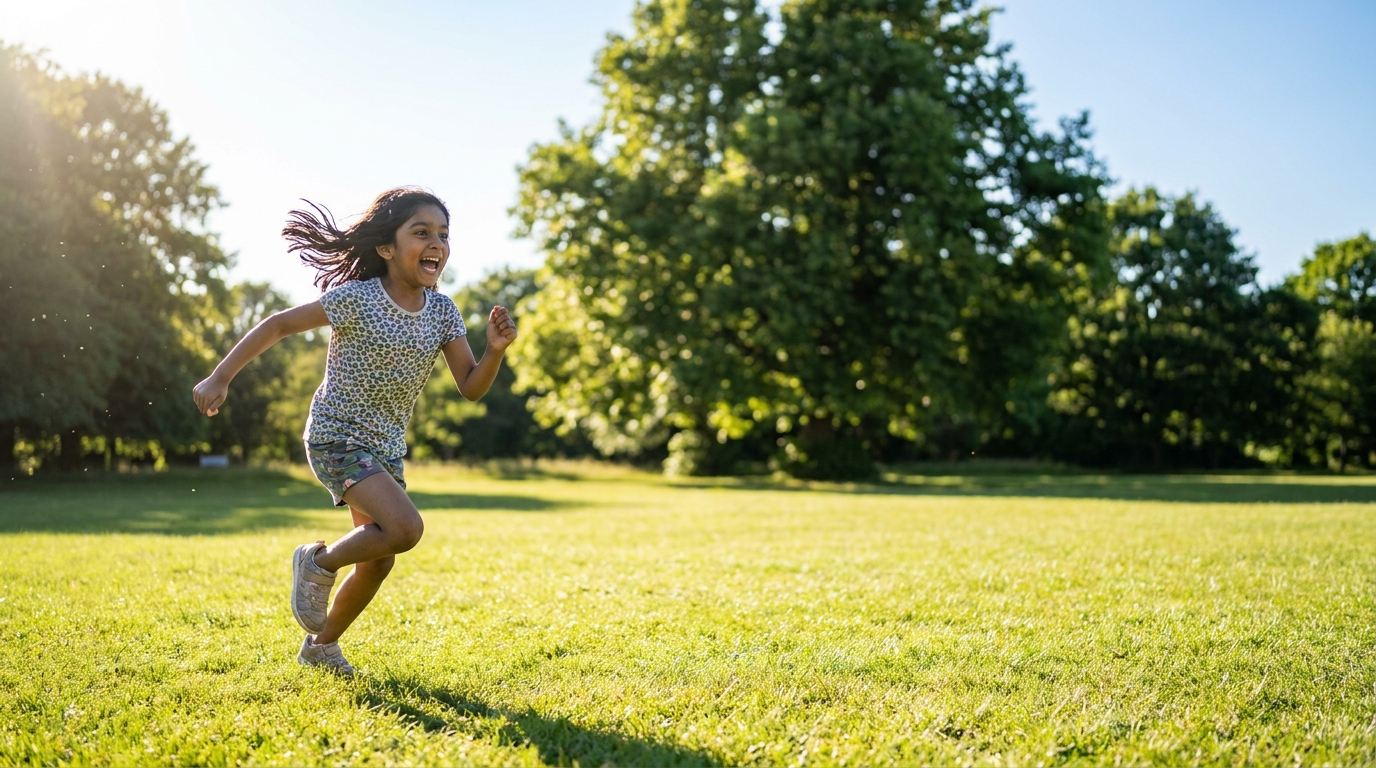 Best iron supplement for kids — active child running outdoors with energy and vitality