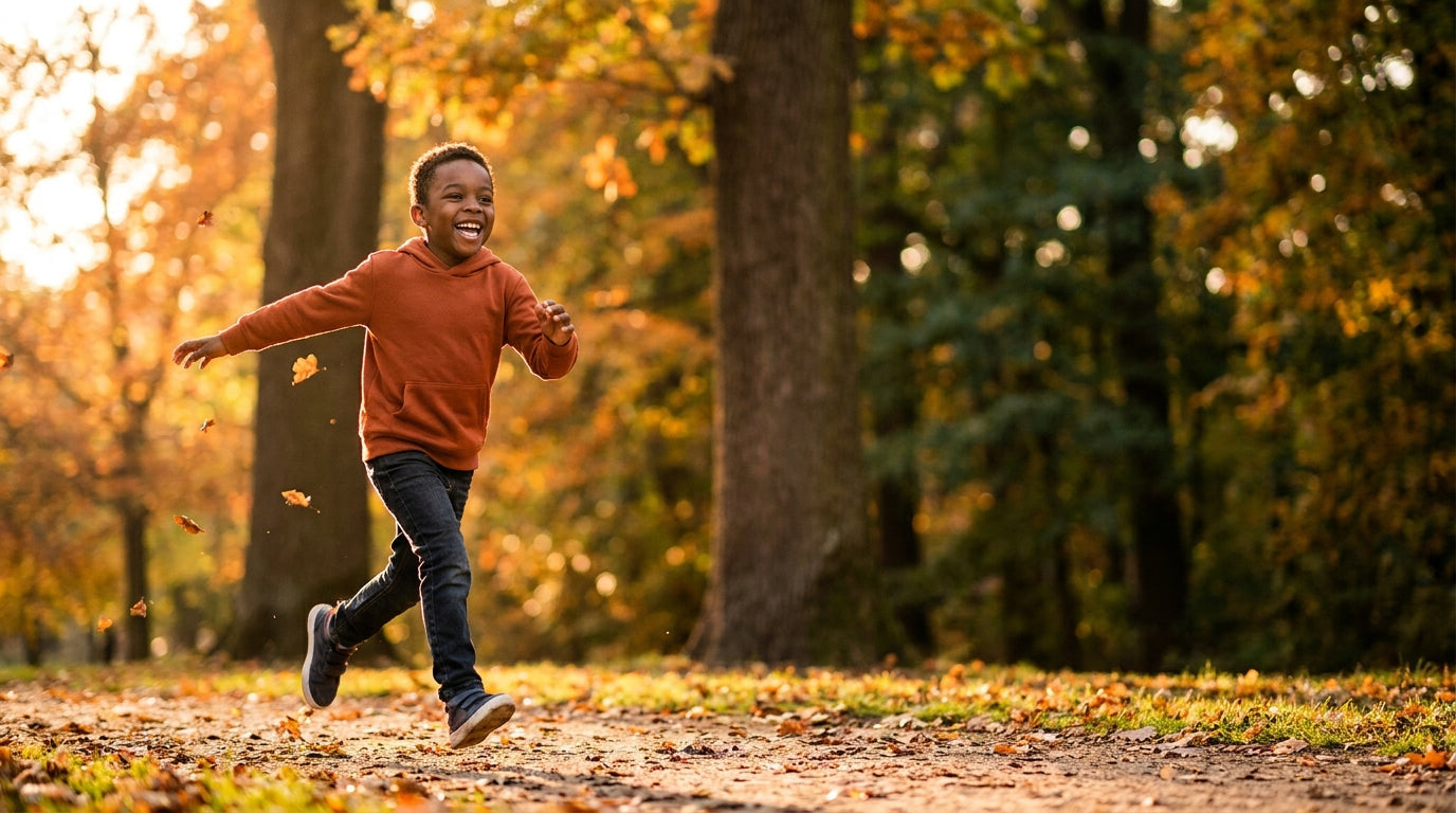 Child running outdoors in autumn - beta-glucan and kids immune health