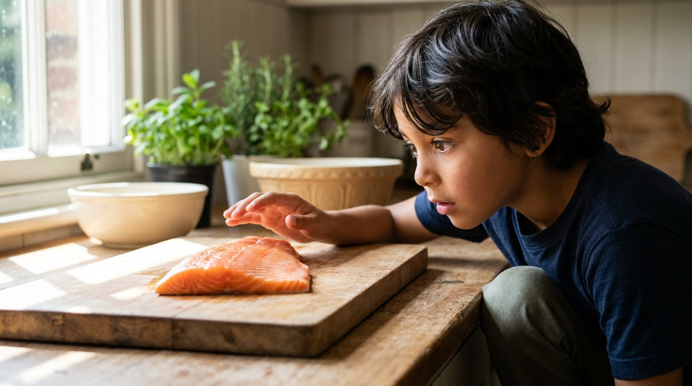 Creatine for kids — young boy athlete mid-sprint, warm editorial portrait