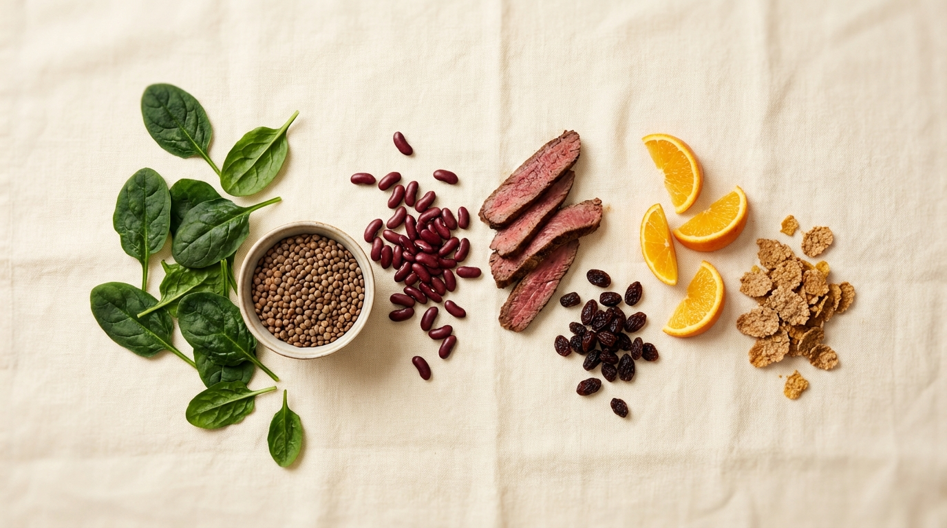Iron rich foods for kids - overhead flatlay editorial