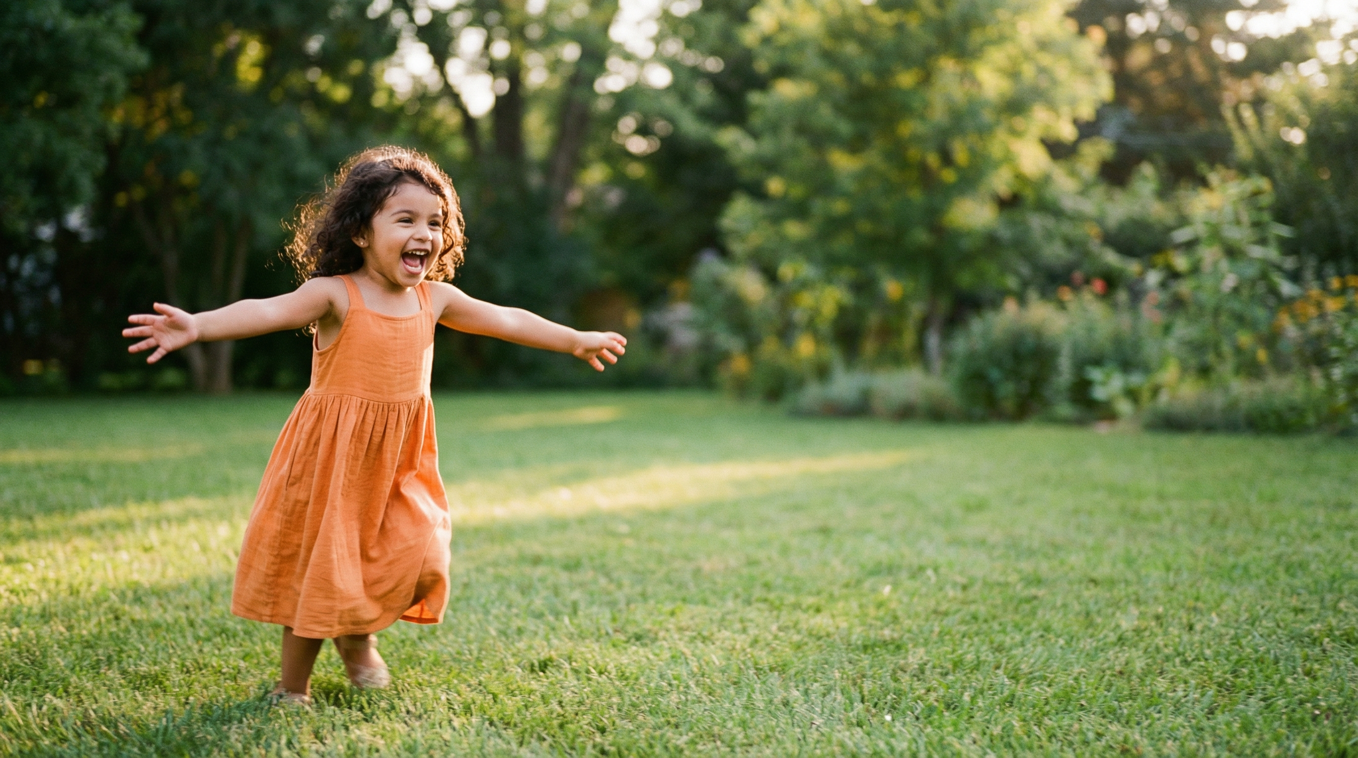 Toddler girl running joyfully outdoors representing vitality and vitamin C benefits