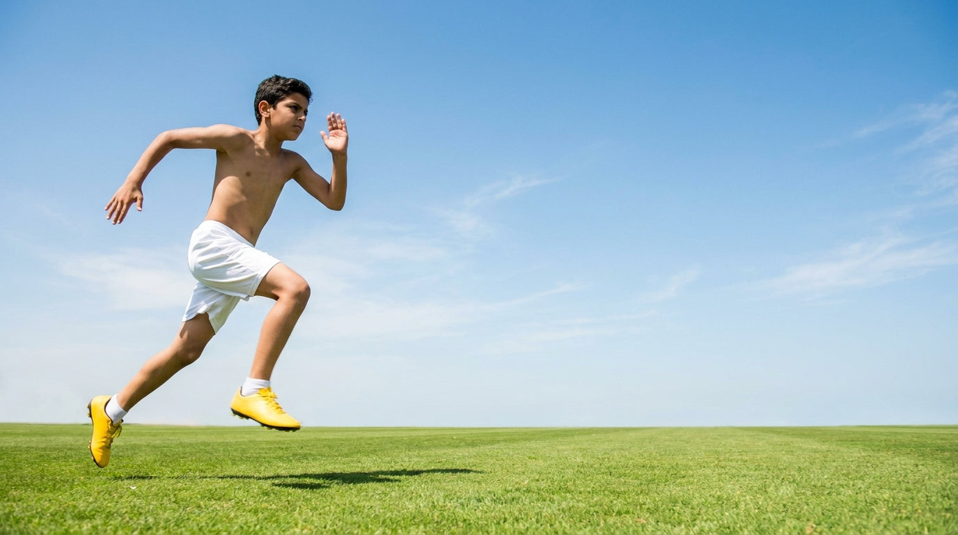 Child sprinting on a grass field — is creatine safe for kids