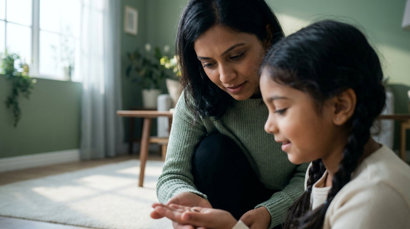 Mother and daughter exploring lion's mane mushroom supplement — parent guide