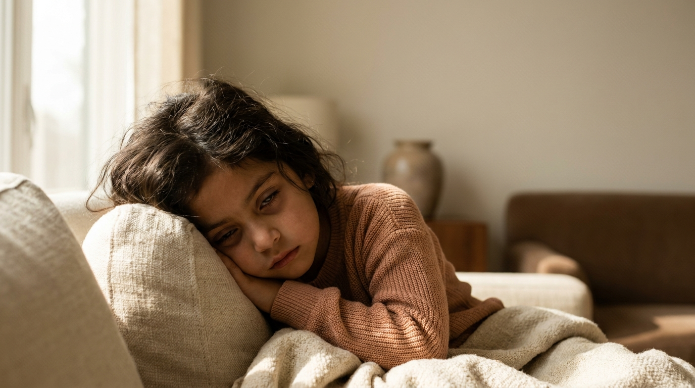 Child showing signs of fatigue and low energy — common magnesium deficiency symptoms in kids
