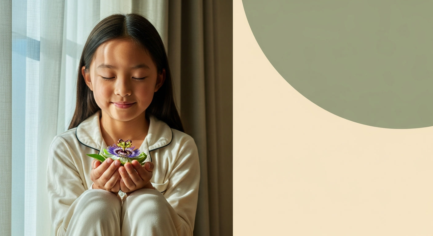 Child holding passionflower bloom in soft morning light — passionflower for kids guide